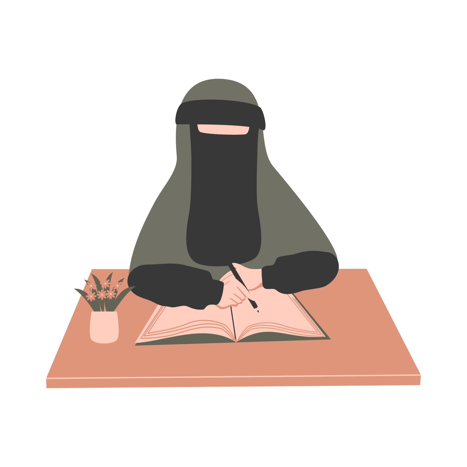 vecteezy muslimah niqabis with pen and book study 12000691